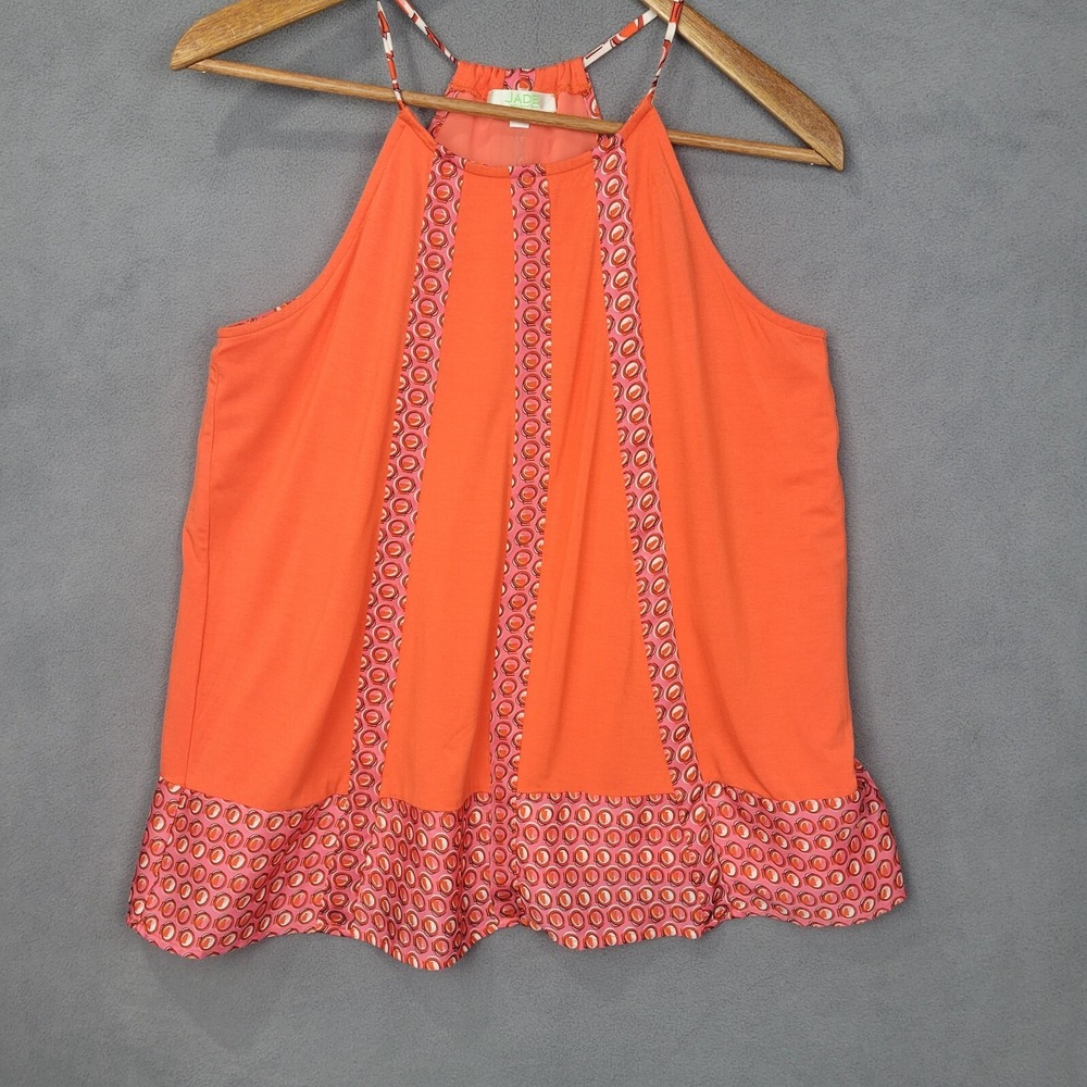 Jade‎ Melody Tank Top Women's Small Orange Geometric Round Neck Spaghetti Strap